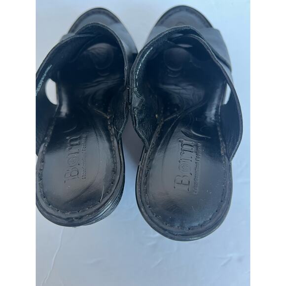 Born Black Leather Criss Cross Wide Straps Platform Wedge Slip On Sandals Size 8 - Picture 6 of 12